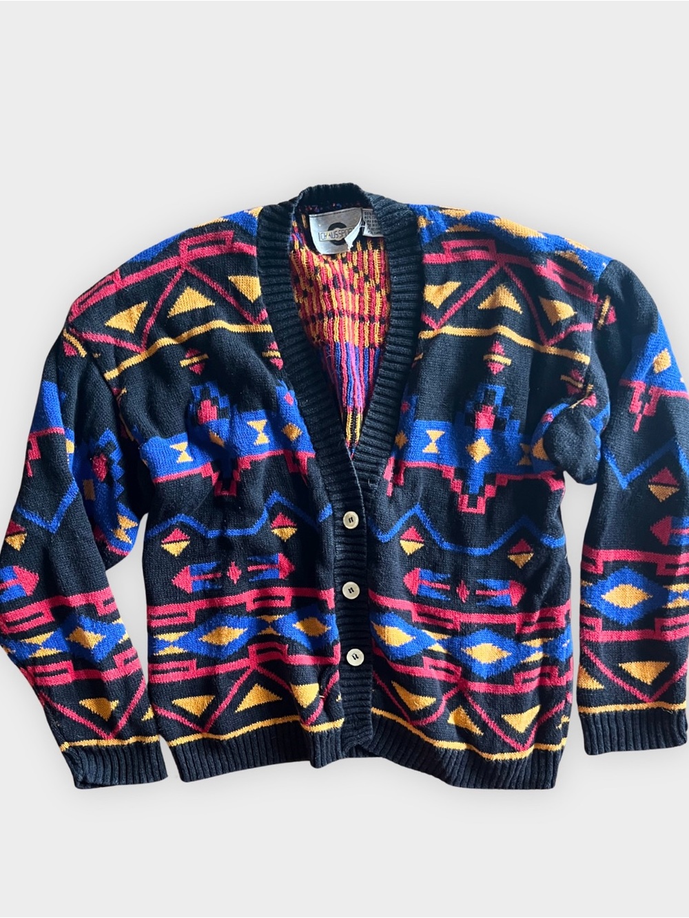 Vintage Chaus Sport Southwestern Geometric Cardigan Ramie Cotton Size M